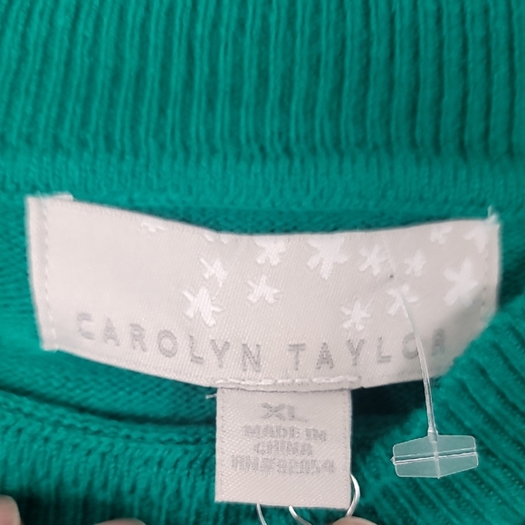Carolyn Taylor Chic Pablo Pepper Green Button Mock Neck Sweater NEW - Picture 2 of 10